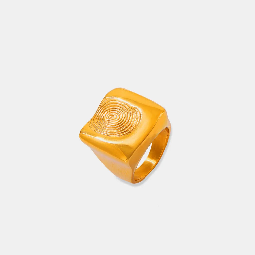 Titanium Steel Fingerprint Signet Ring in Gold - women's signet ring