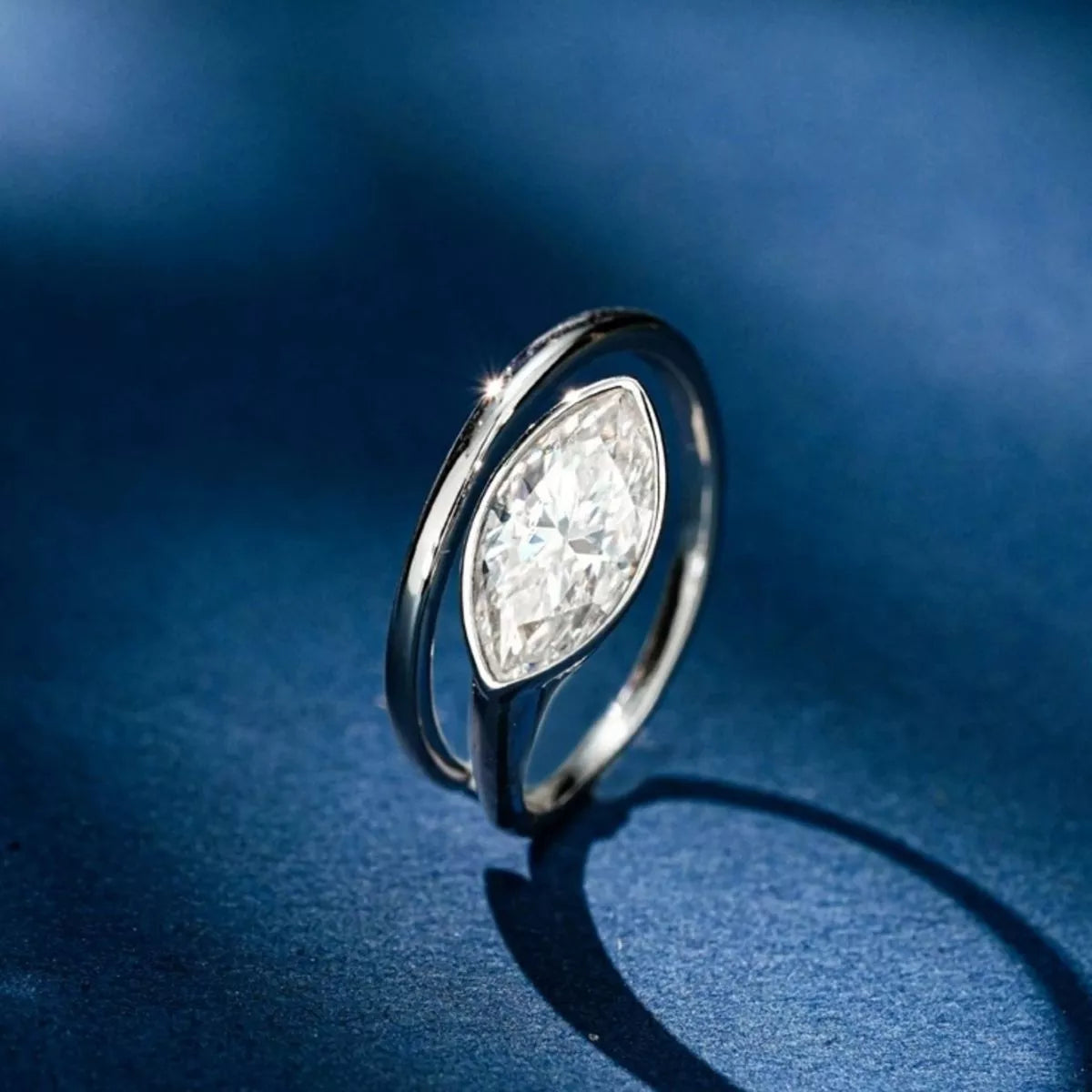 2 Carat Sterling Silver Moissanite Marquise Cut Bypass Ring in Silver - women's ring