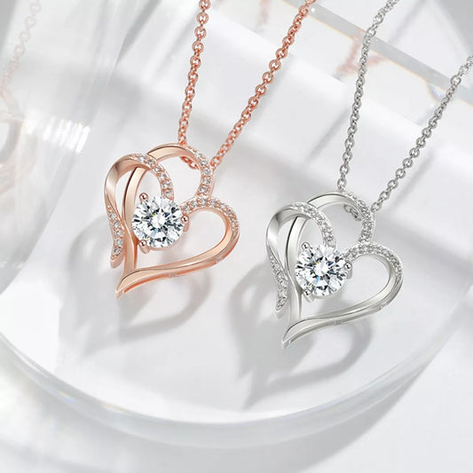 Sterling Silver Zircon Heart Necklace in Silver - women's necklace