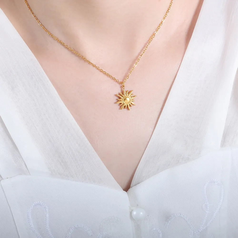 Titanium Steel Sun Shape Pendant Necklace - alternate necklace view