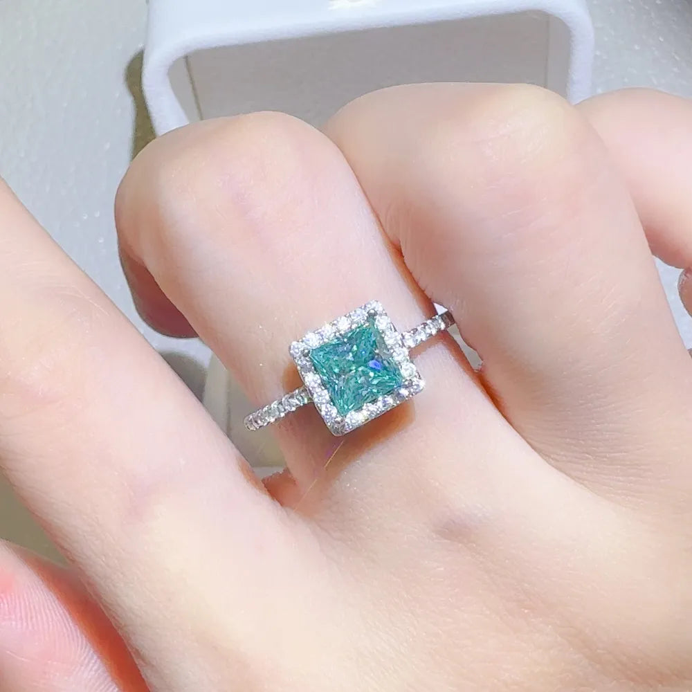 2 Carat Sterling Silver Moissanite Square Shape Ring in Silver - women's ring
