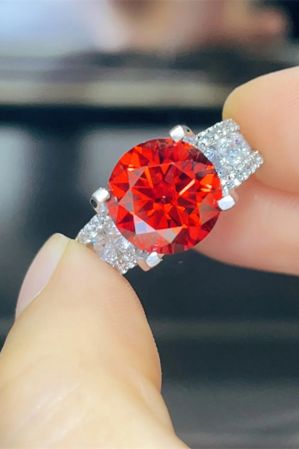 5 Carat Moissanite Sterling Silver Ring in Scarlet - women's ring