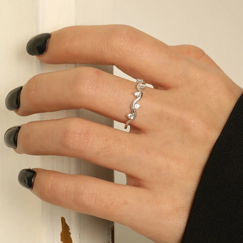 Sterling Silver Inlaid Zircon Ring in Gold - women's ring