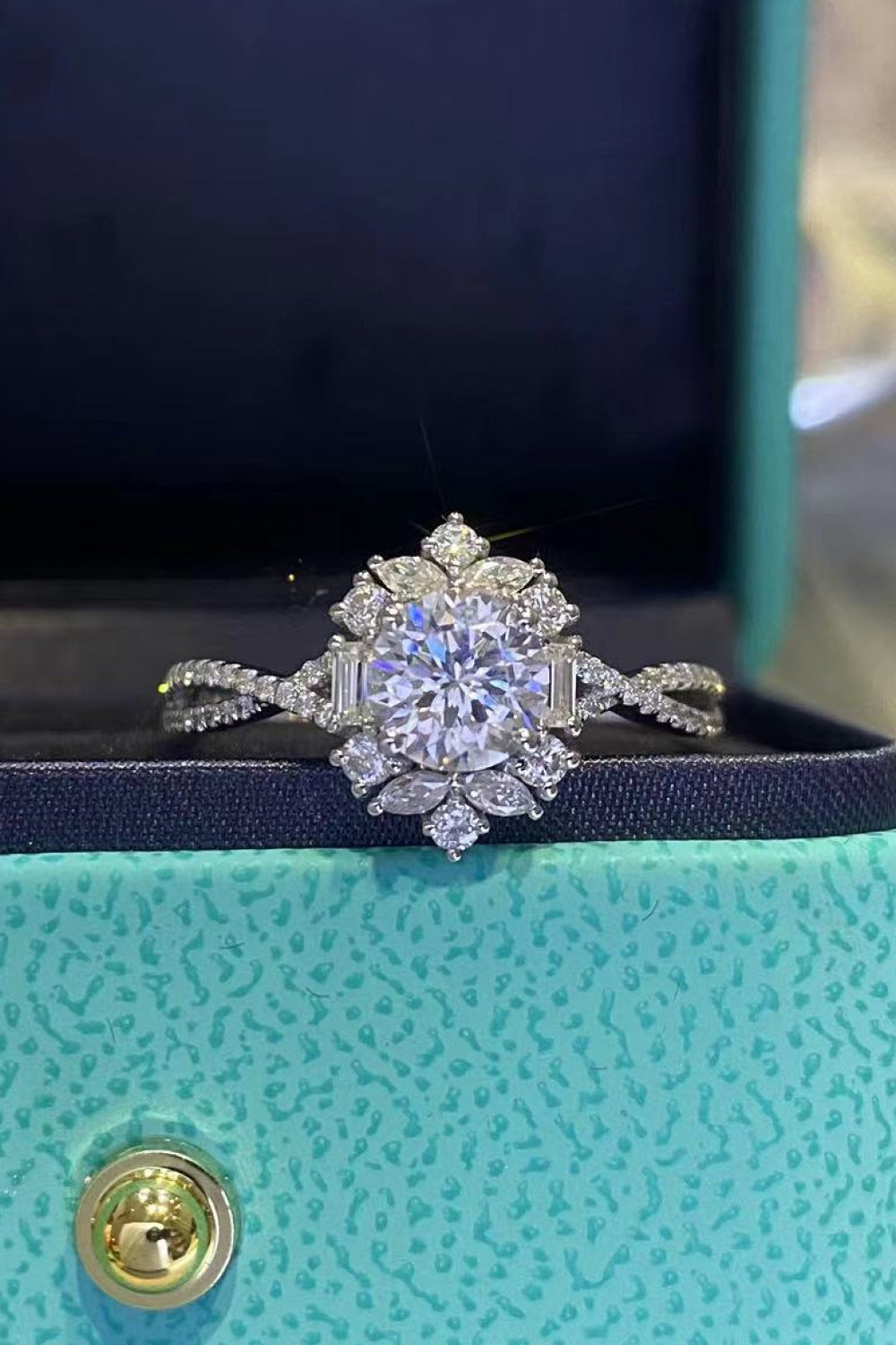 Floral 2 Carat Moissanite Crisscross Ring in Silver - women's ring