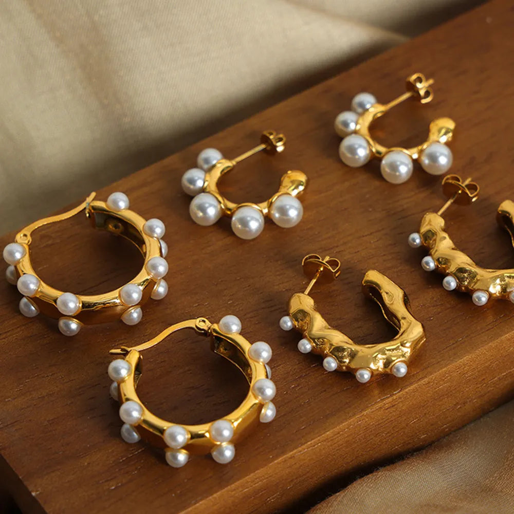Synthetic Pearl 18K Gold-Plated Earrings - alternate earring view