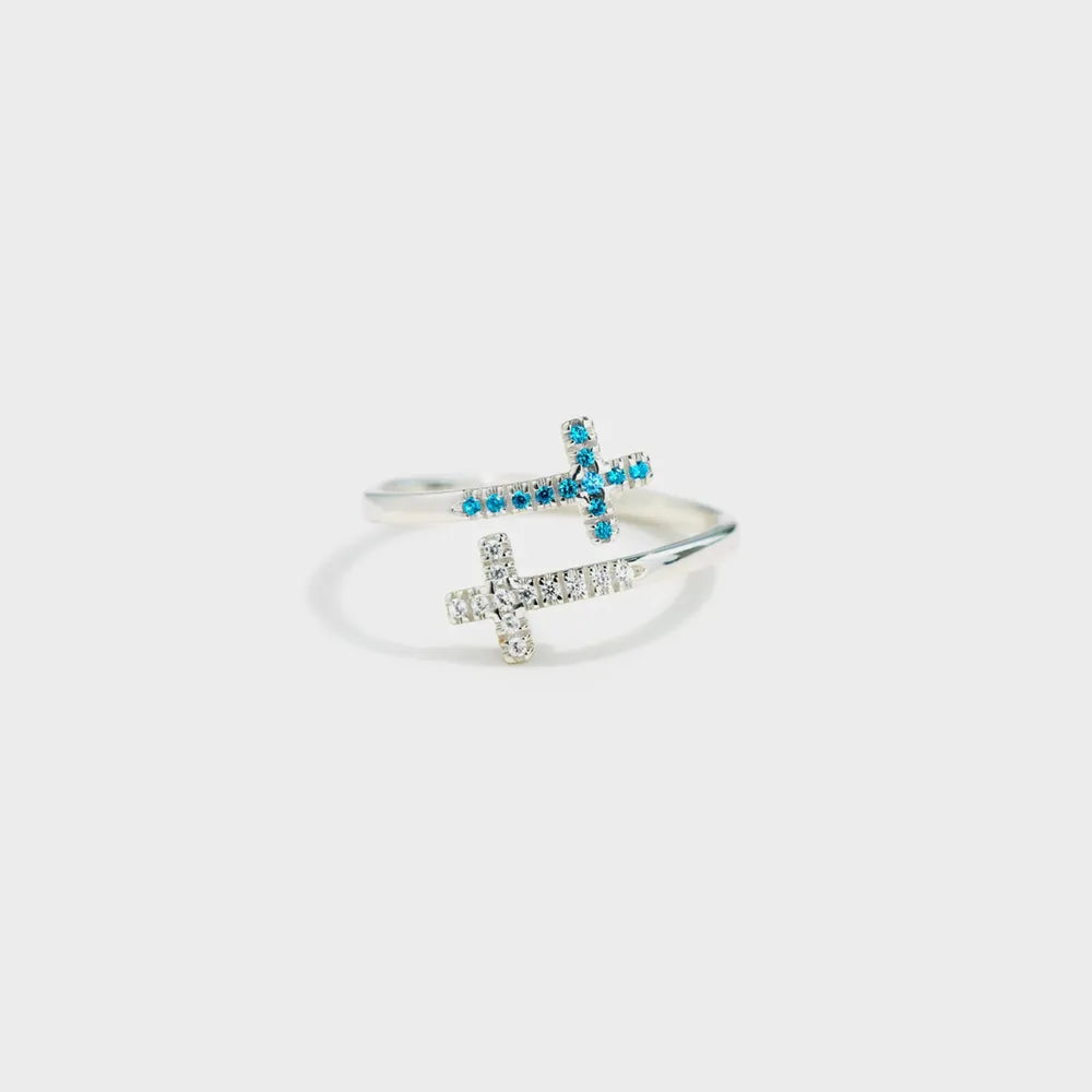 Zircon Sterling Silver Double Cross Bypass Ring - alternate ring view