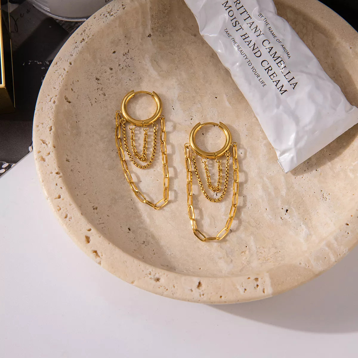 18K Gold-Plated Chain Hoop Earrings in Gold - women's hoop earrings