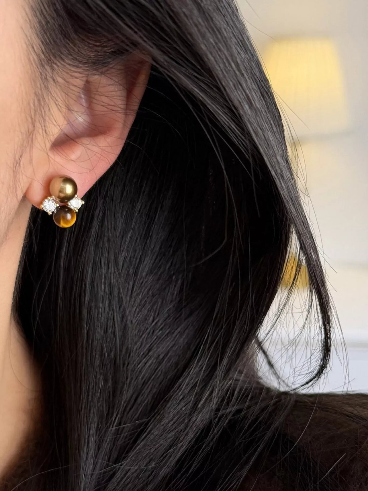 Tiger Eye Stud Earrings - alternate earring view