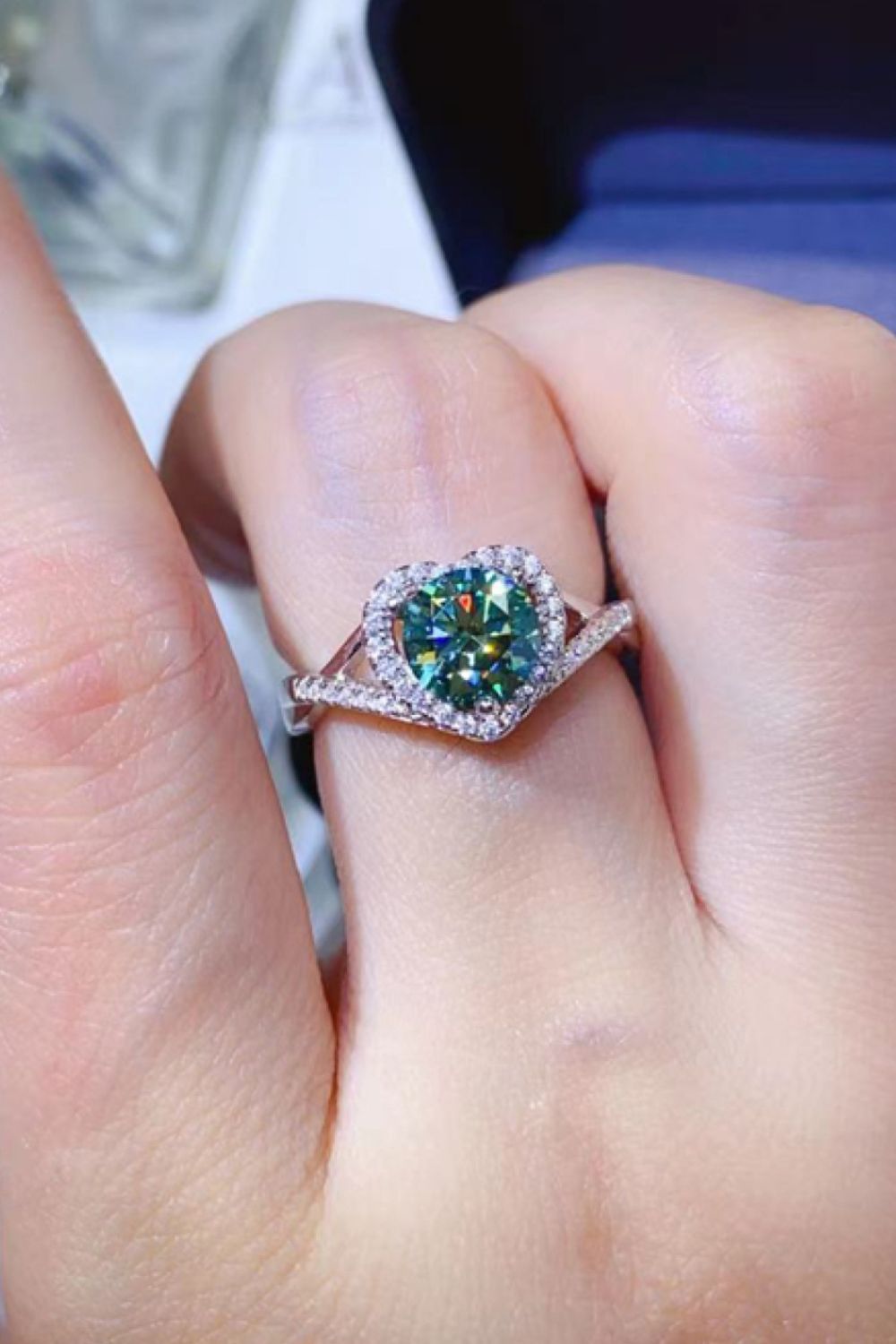 Adored 1 Carat Moissanite Sterling Silver Heart Ring in Green - women's ring