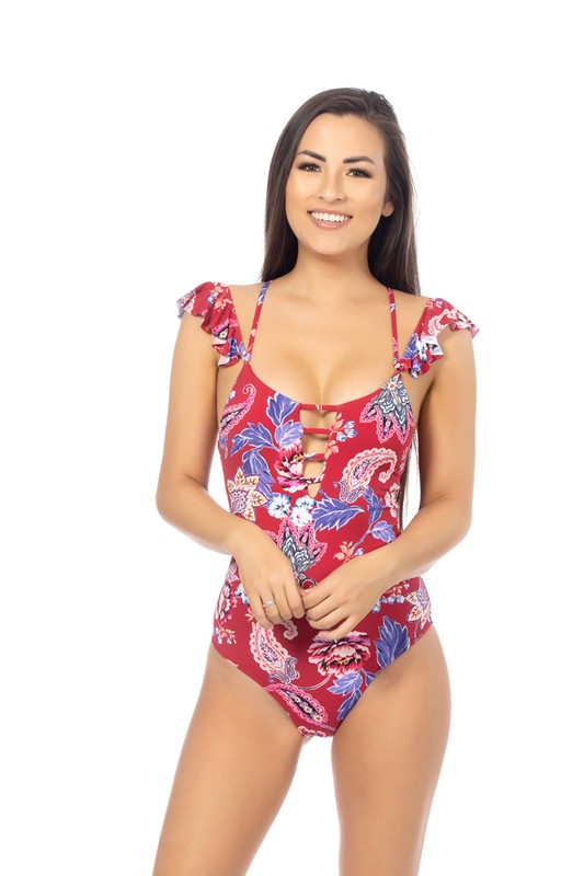 Floral Paisley Ruffle One-Piece