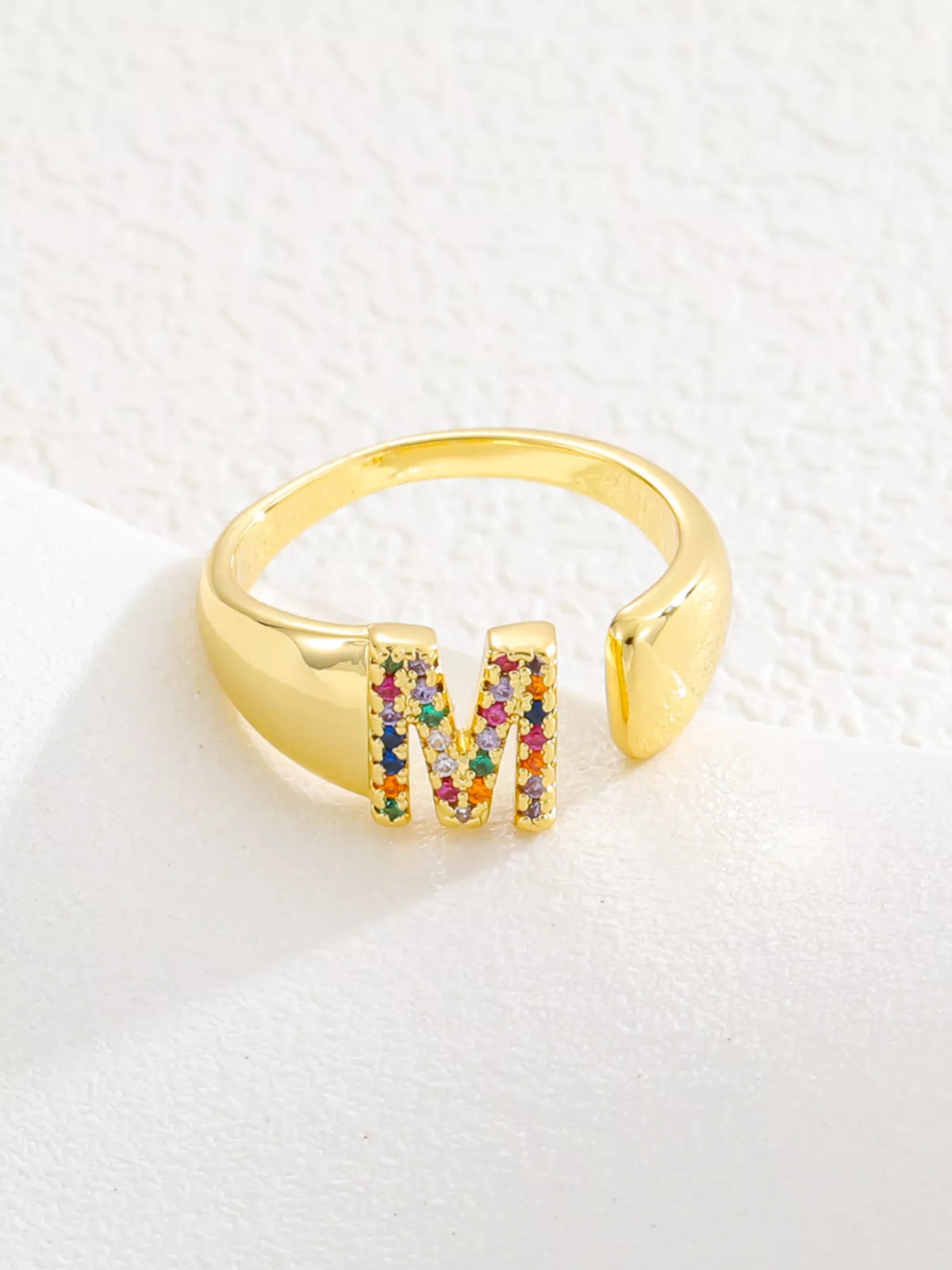 18K Gold-Plated Zircon Letter Ring in P - women's ring