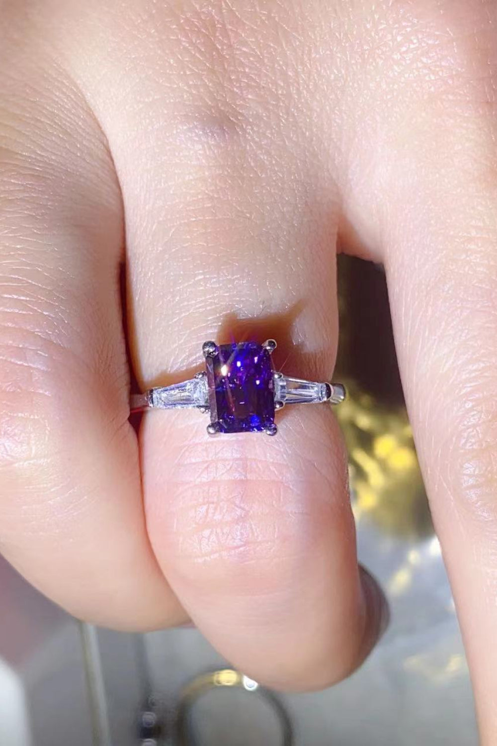 1 Carat Moissanite Platinum-Plated Rectangle Ring in Purple in Purple - women's ring