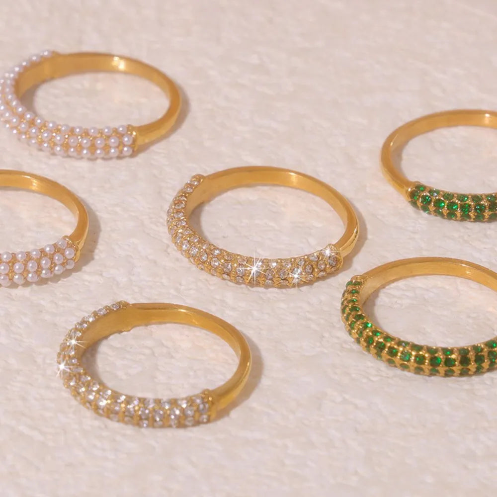 18K Gold-Plated Inlaid Zircon Ring in Dark Green - women's ring