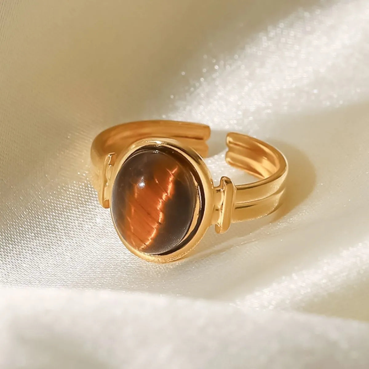 Vintage Natural Stone Gold-Plated Adjustable Ring - alternate ring view