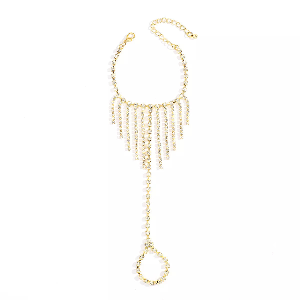 Rhinestone Fringe Hand Chain Bracelet - alternate jewelry view