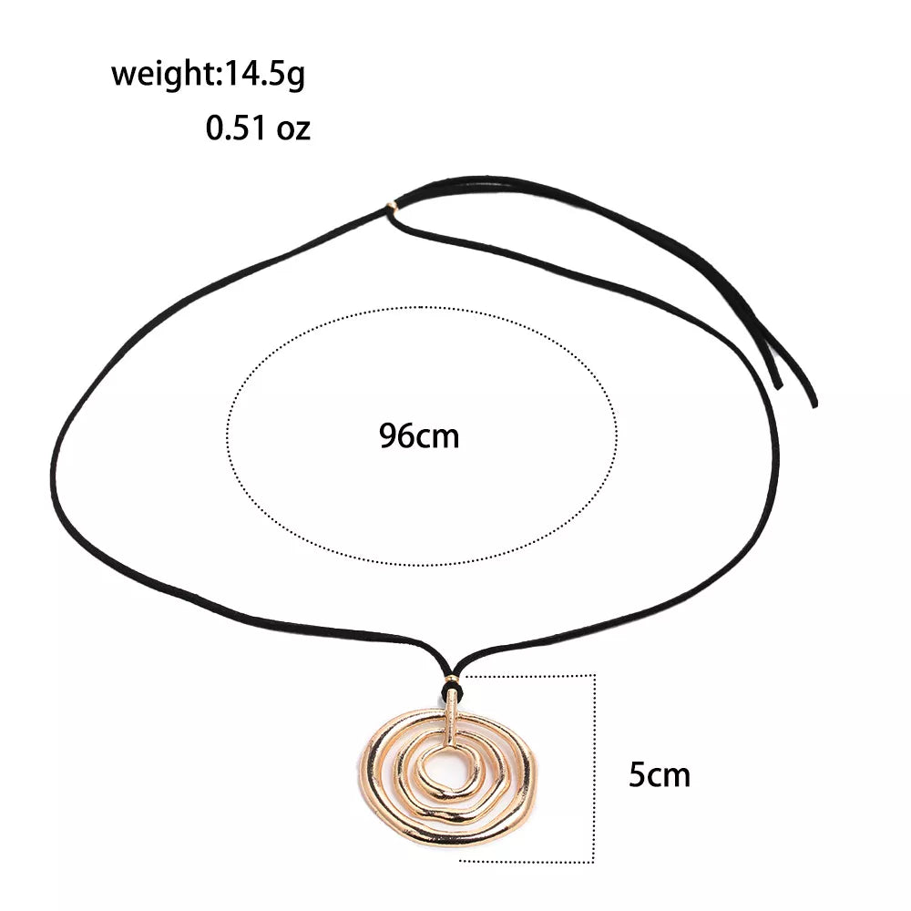 Minimalist Geometric Gold-Tone Pendant Long Necklace with Black Cord - alternate necklace view