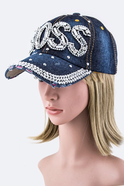 BOSS Crystal Embellished Cap
