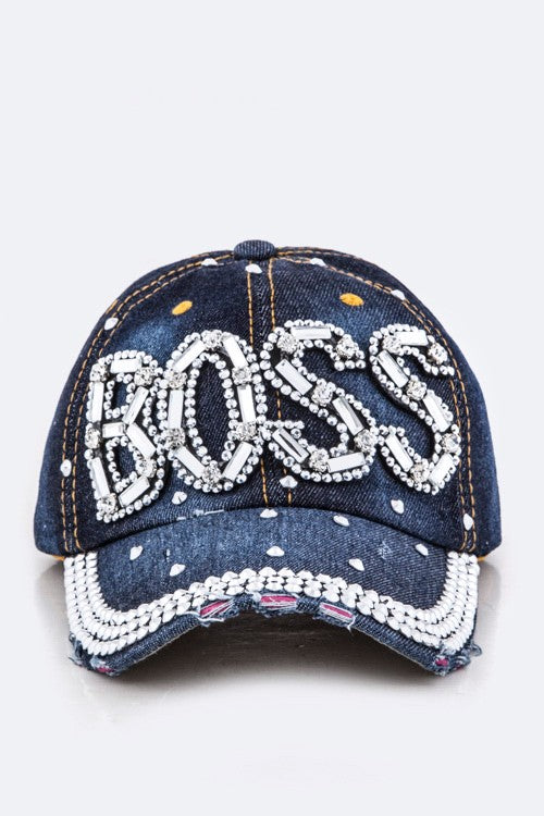 BOSS Crystal Embellished Cap