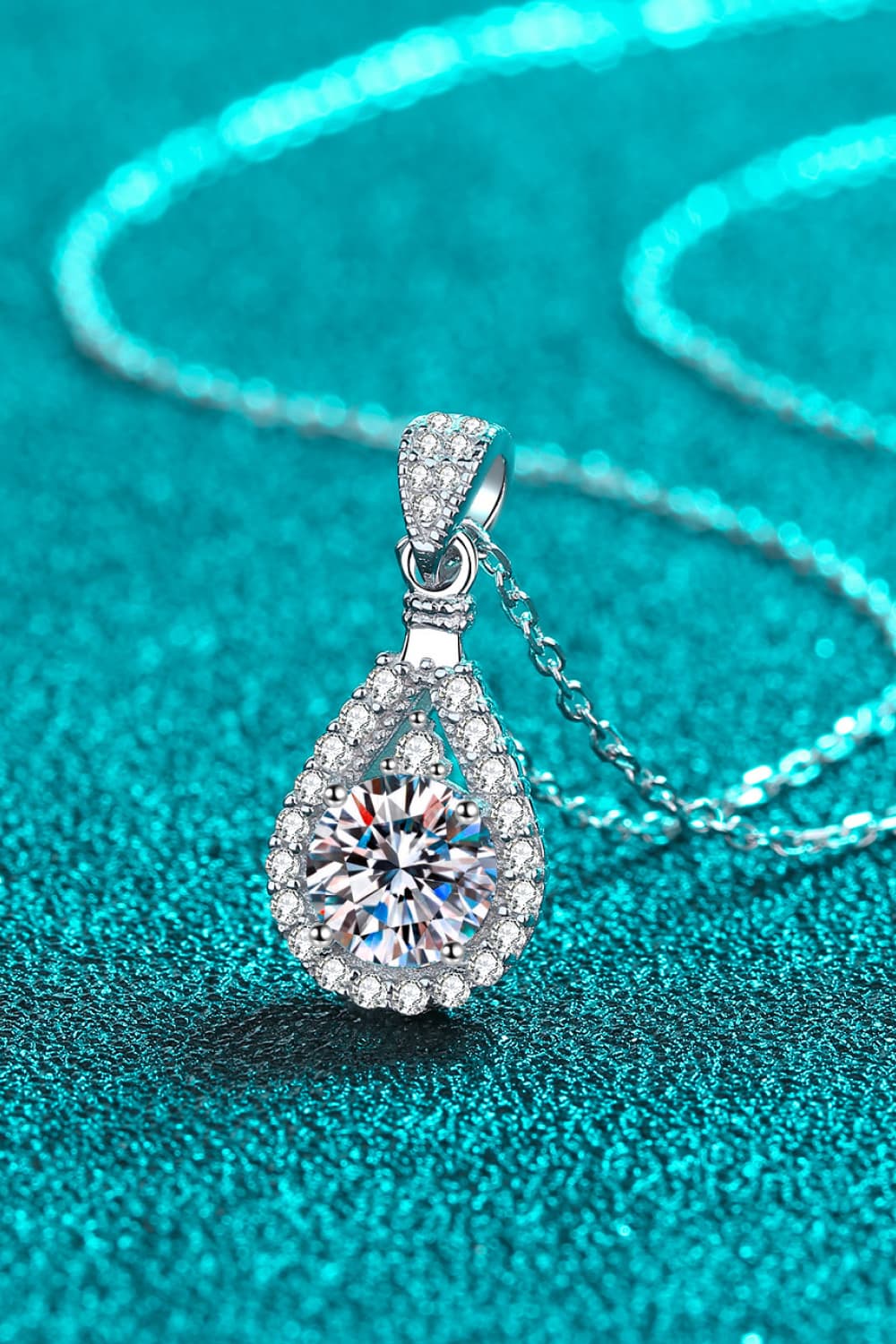 2 Carat Moissanite Teardrop Pendant Sterling Silver Necklace - alternate necklace view
