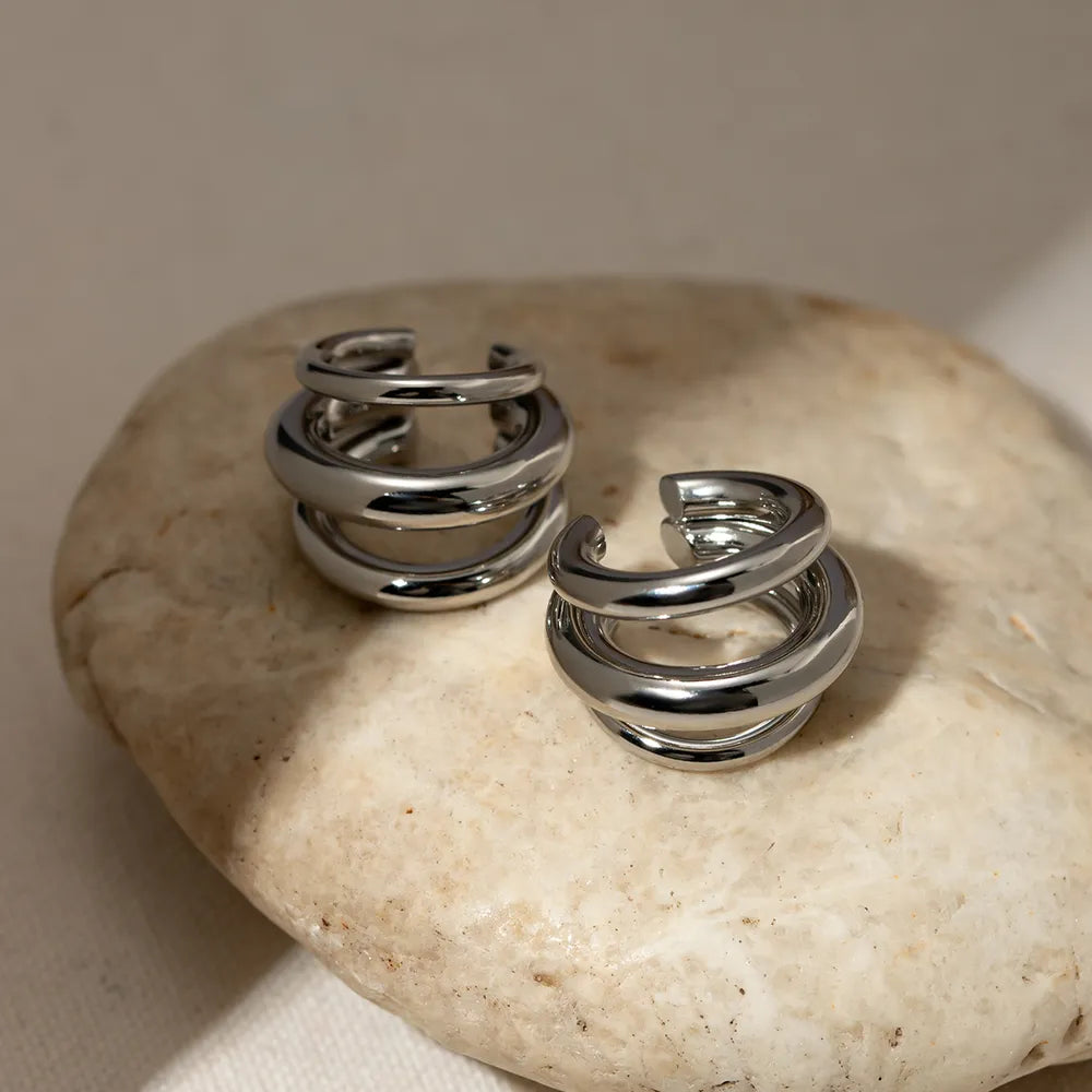 Stainless Steel Layered Cuff Earrings - alternate earring view