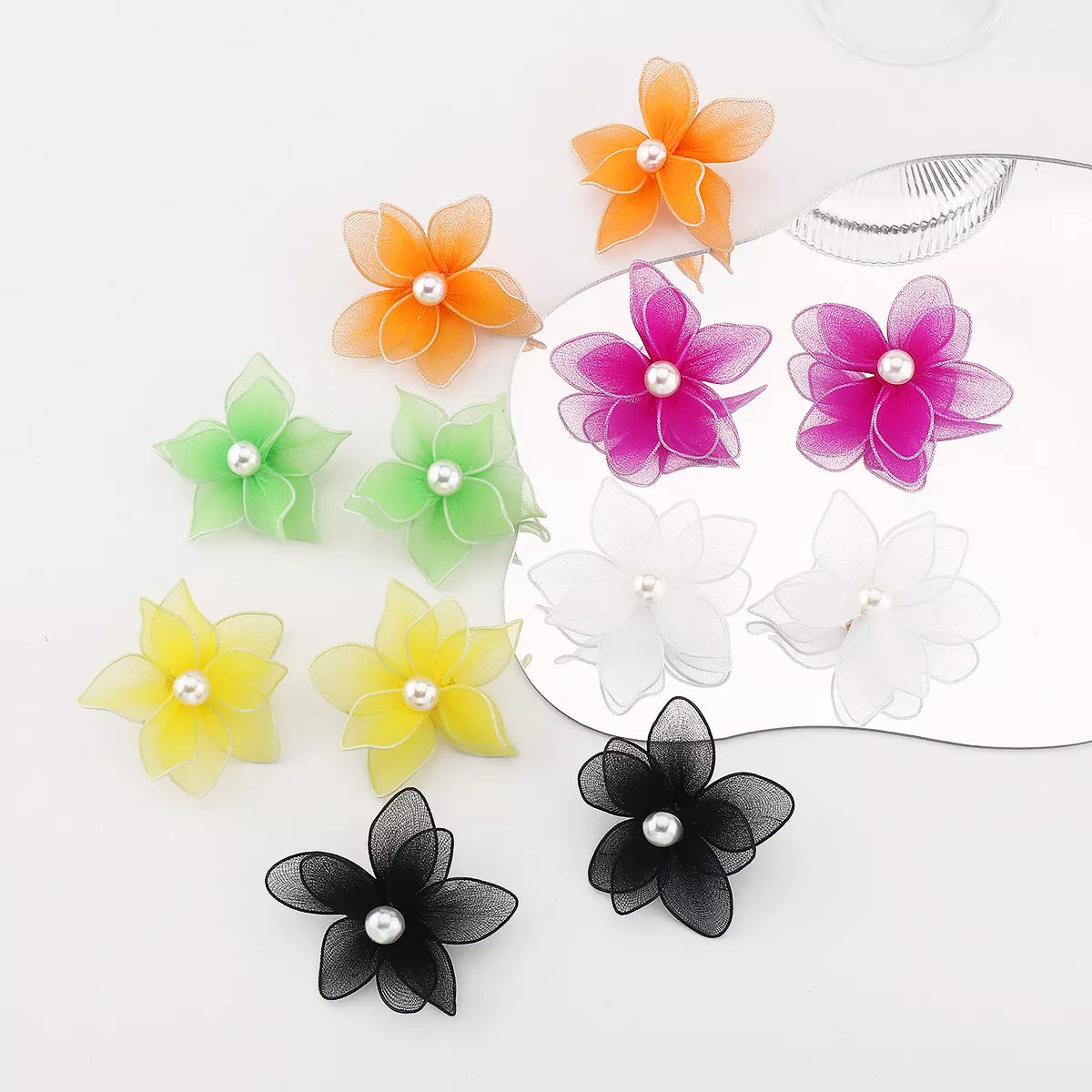 Flower Pearl Stud Earrings in Green - women's stud earrings
