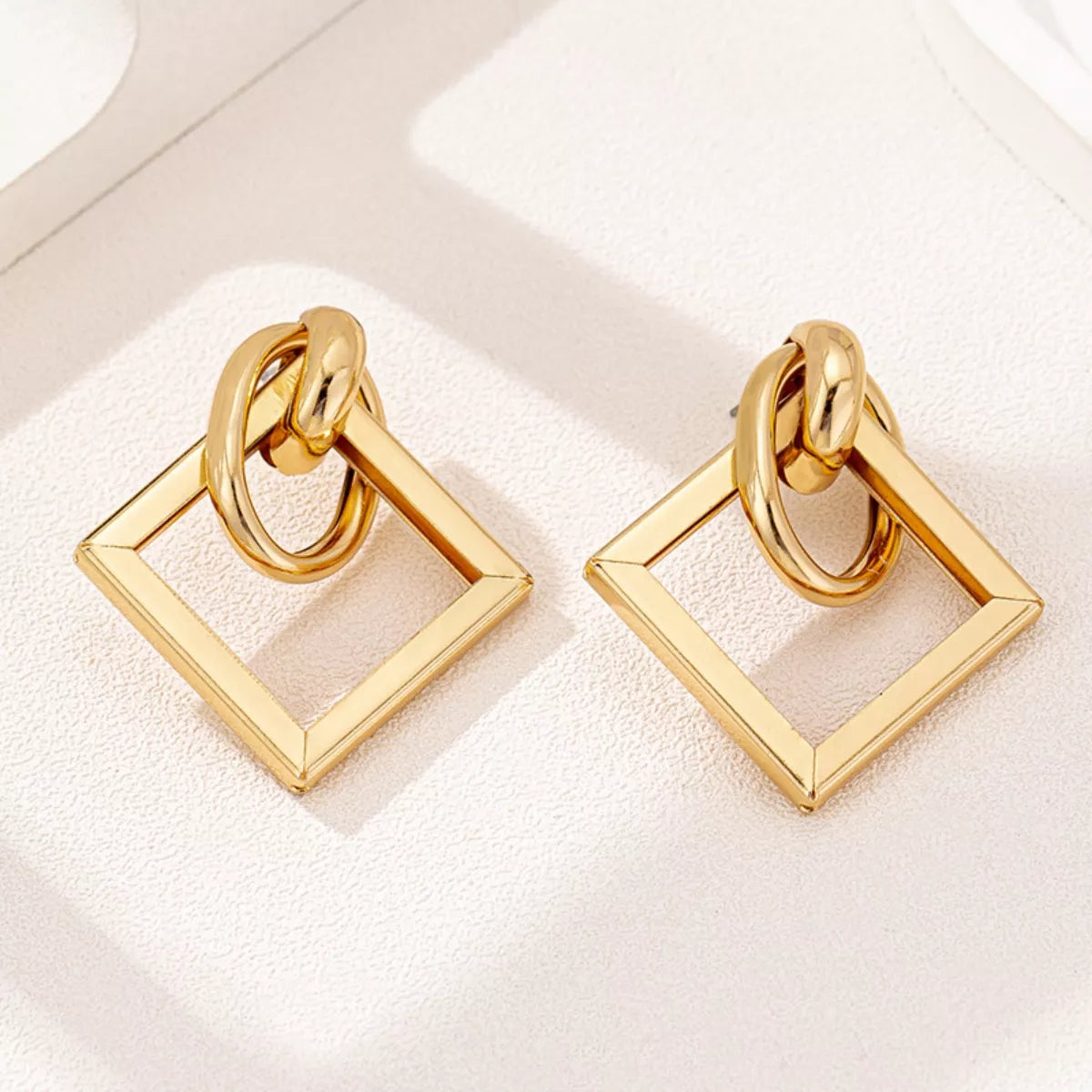 18K Gold-Plated Geometric Square Hoop Earrings - alternate earring view