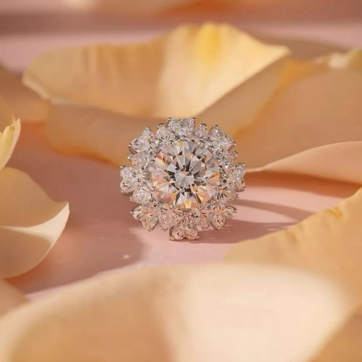5 Carat Sterling Silver Moissanite Ring in Sunflower 5 Carats - women's ring
