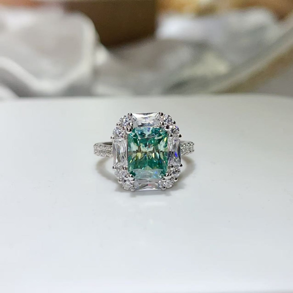 3 Carat Moissanite Sterling Silver Ring in Silver - women's ring