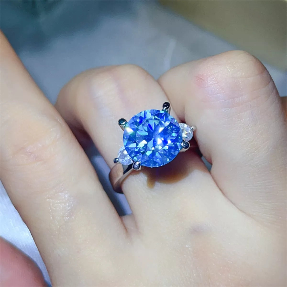 5 Carat Moissanite Sterling Silver Ring in Blue - women's ring