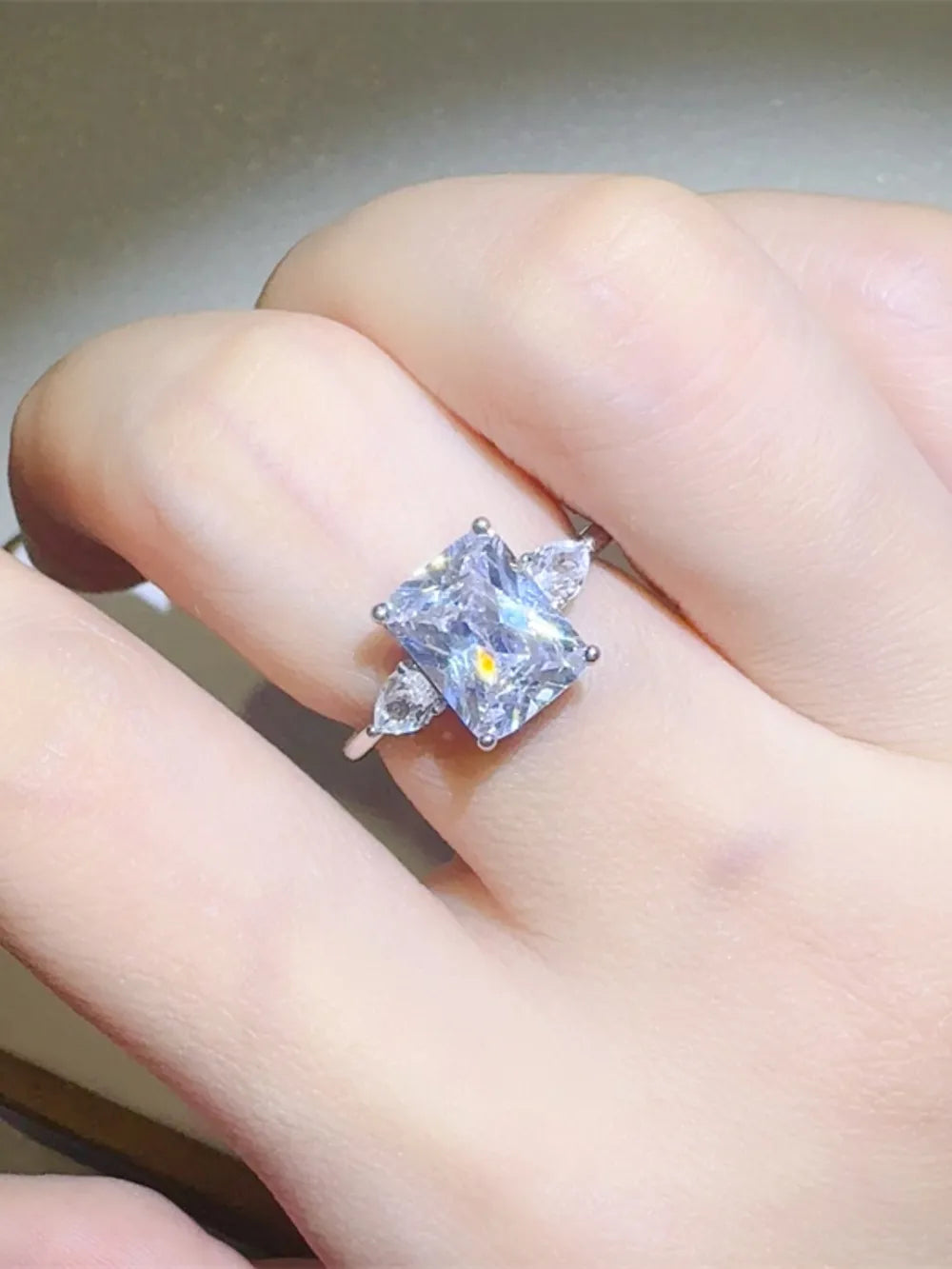 3 Carat Moissanite Sterling Silver Square Shape Ring in Silver - women's ring