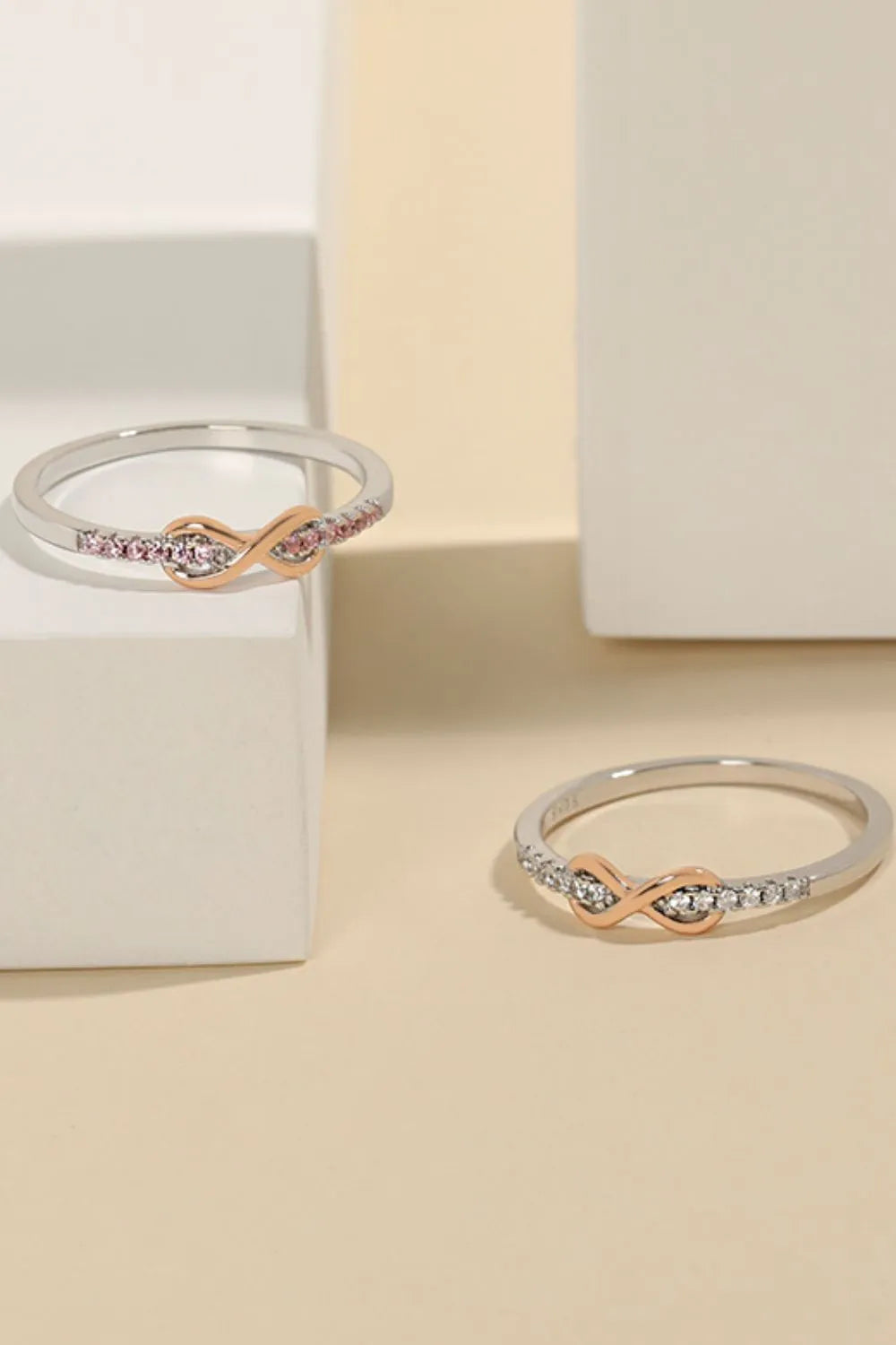 Sterling Silver Inlaid Zircon Infinity Symbol Ring in Silver - women's ring