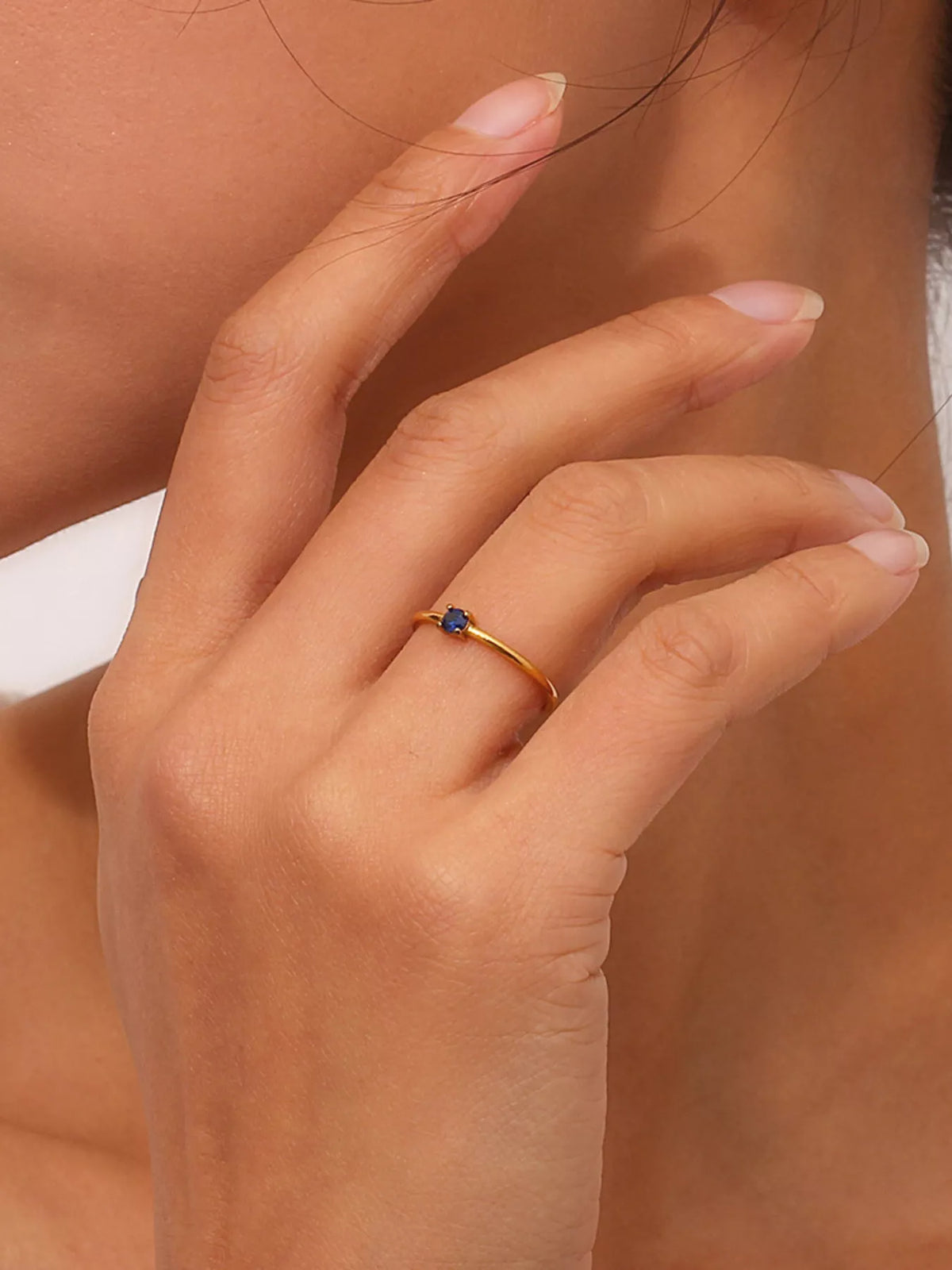 18K Gold-Plated Zircon Ring in Blue - women's ring