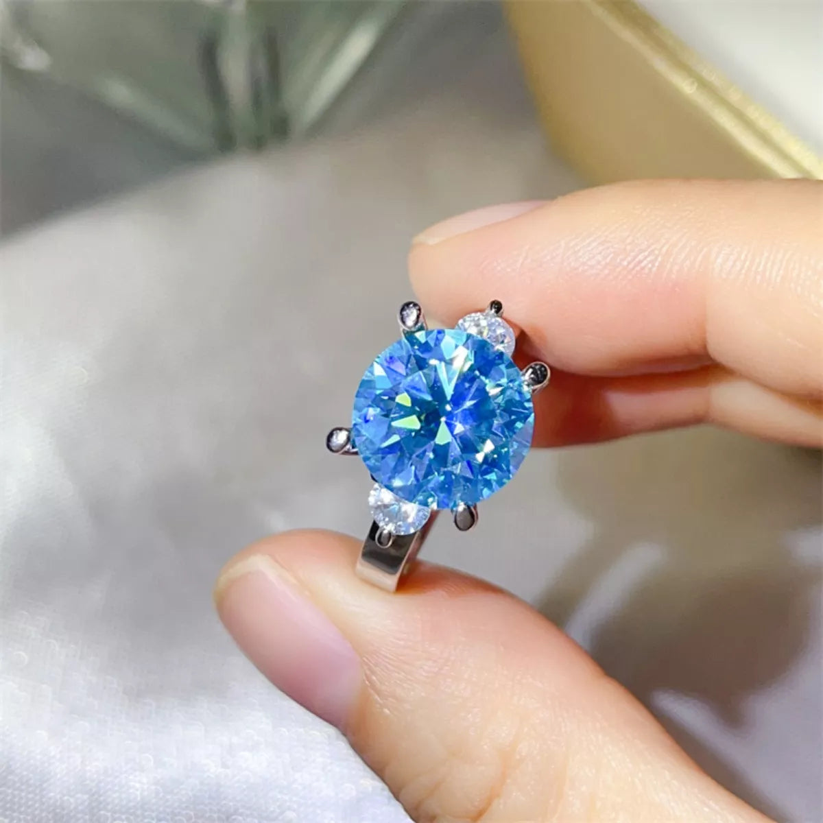 5 Carat Moissanite Sterling Silver Ring in Blue - women's ring
