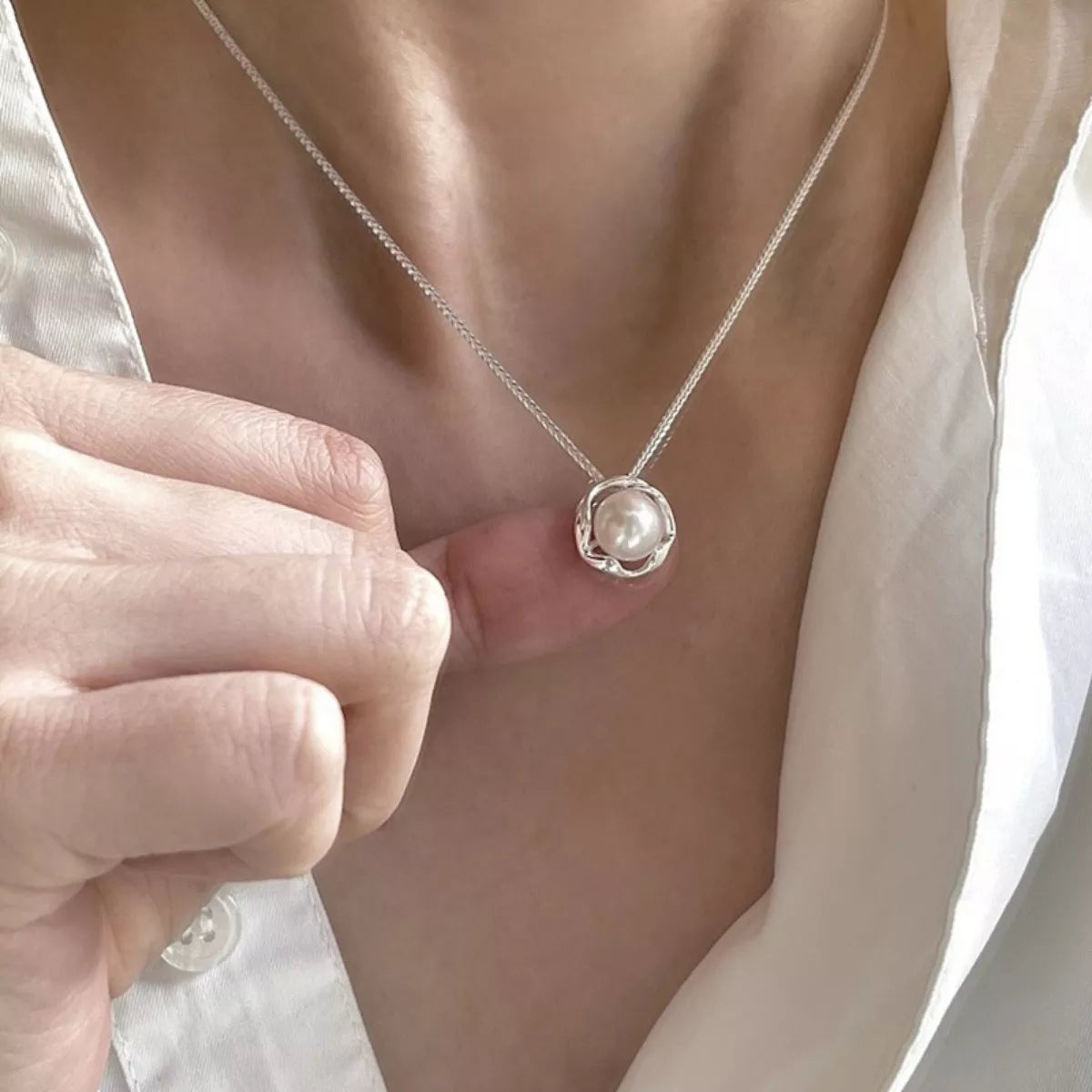 Sterling Silver Pearl Pendant Necklace in Silver - women's pendant necklace