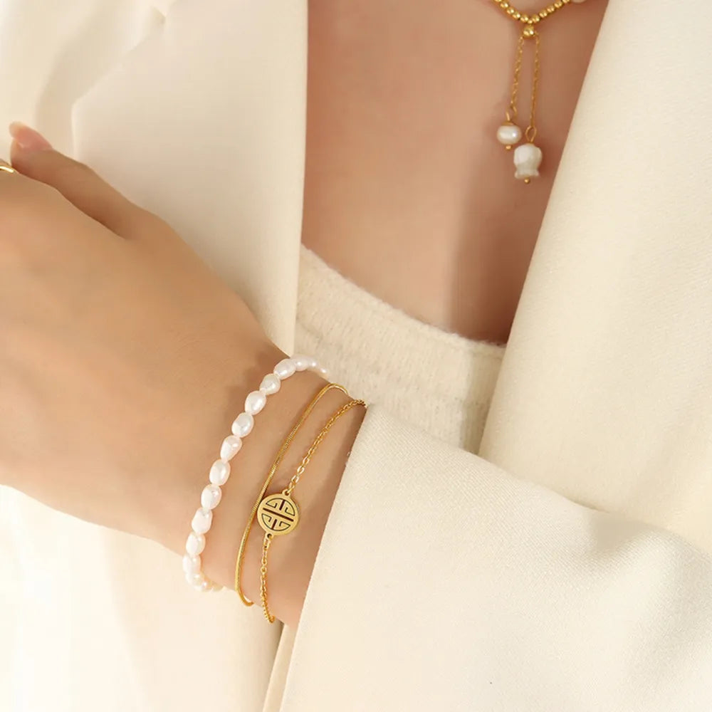 Titanium Steel Three-Layered Pearl Bracelet - alternate jewelry view