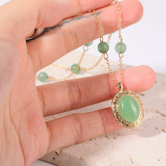 Copper Natural Crystal Pendant Necklace in Neon Green - women's pendant necklace
