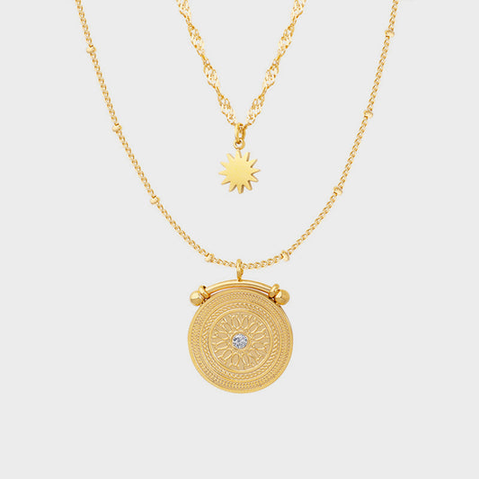 Stainless Steel Double-Layered Necklace in Gold - women's layered necklace