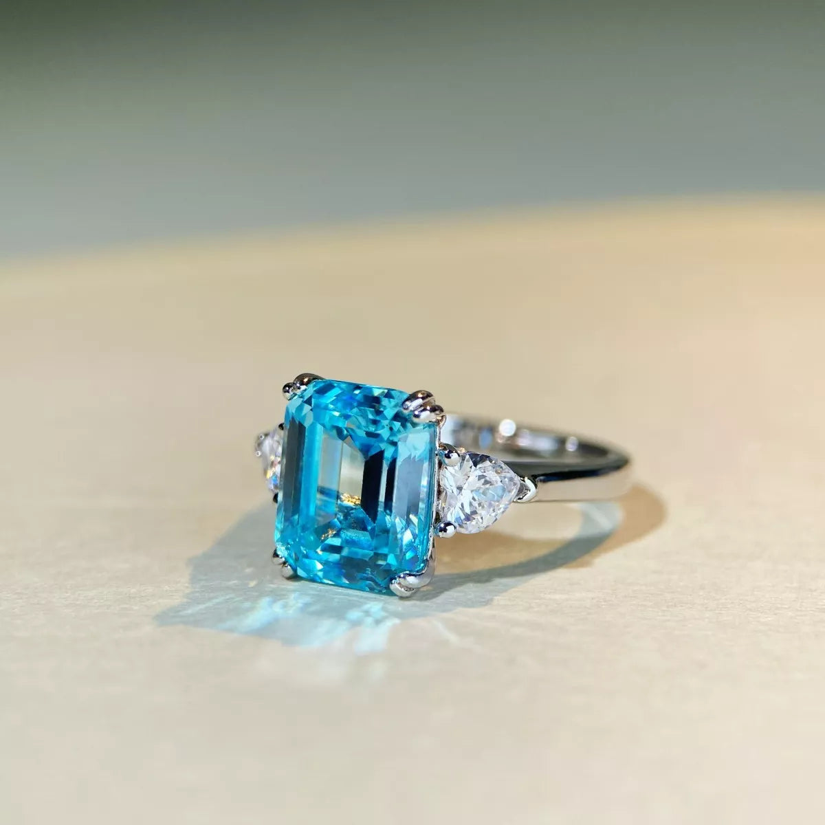 Sterling Silver Zircon Geometric Ring in Pastel Blue - women's ring