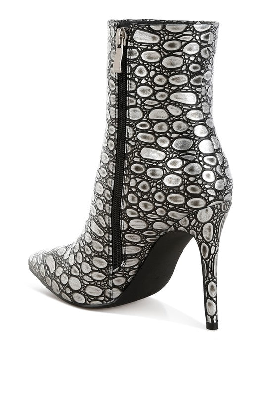 Embossed Stiletto Ankle Boots