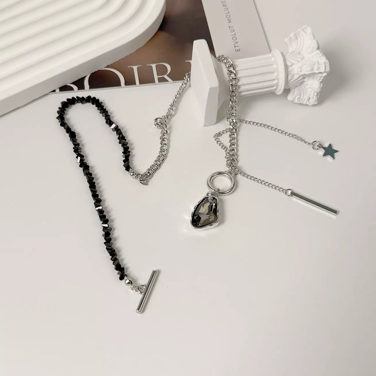 Gothic Punk Star Charm Toggle Necklace - alternate necklace view