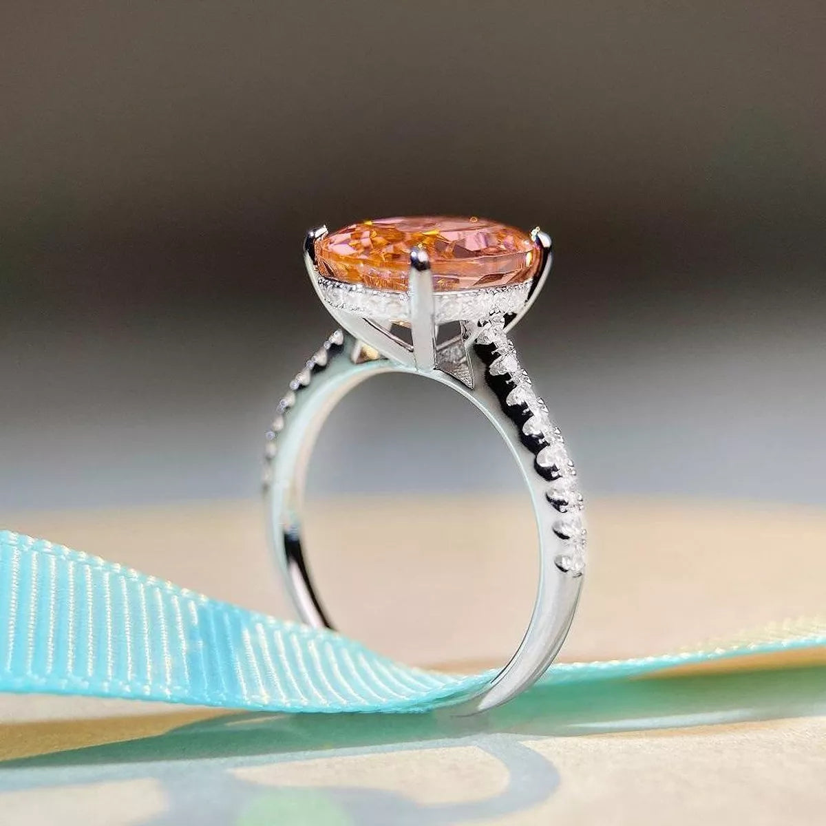 Sterling Silver Zircon Oval Ring - alternate ring view