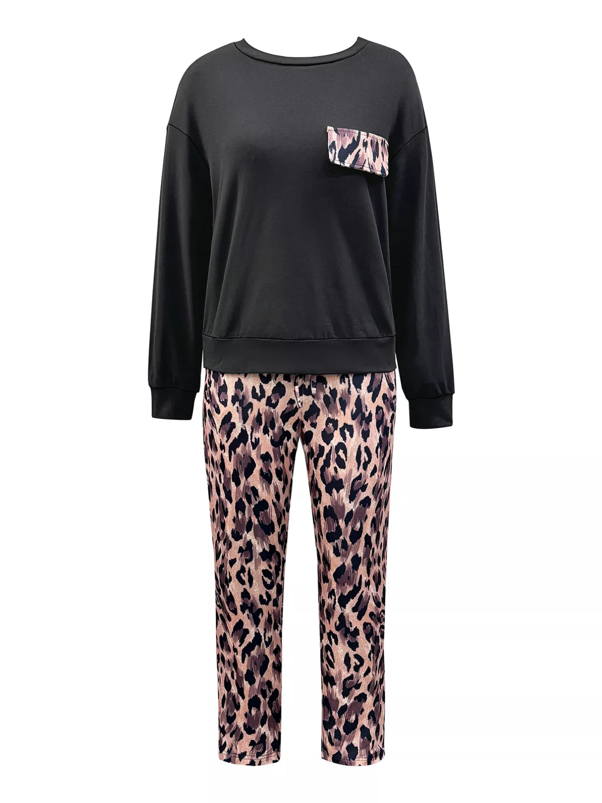 Leopard Print Top and Pants Set in Black - women's matching pants set