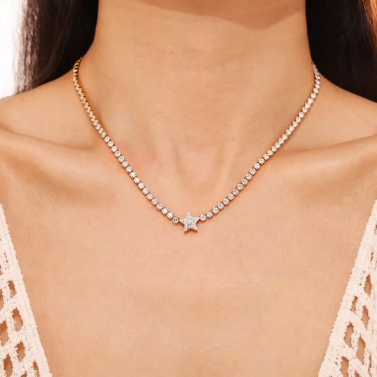 Titanium Steel Zircon Star Necklace in Gold - women's necklace