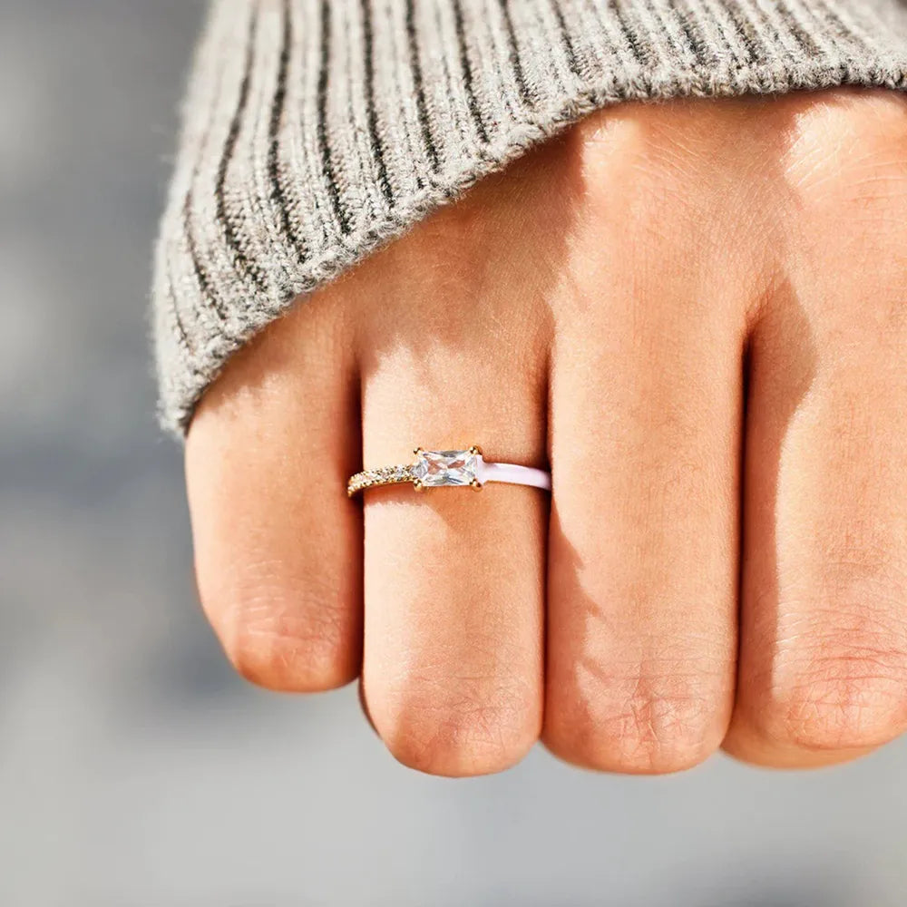 Heart Shape Inlaid Zircon Enamel Ring in Blush Pink - women's ring