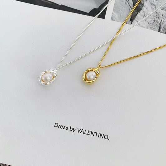 Sterling Silver Pearl Pendant Necklace in Gold - women's pendant necklace