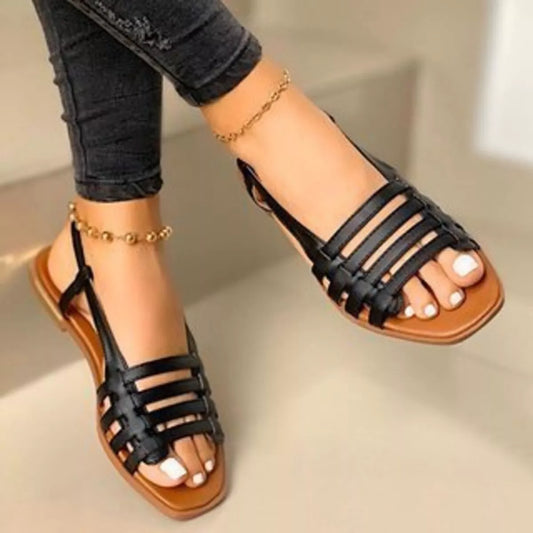 Open-Toe Flats Sandals in Black - women's flat sandals
