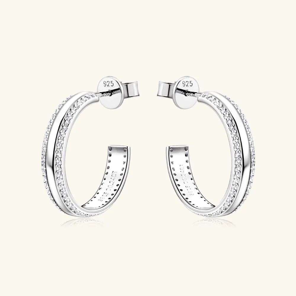 Sterling Silver Inlaid Moissanite C-Hoop Earrings - alternate earring view