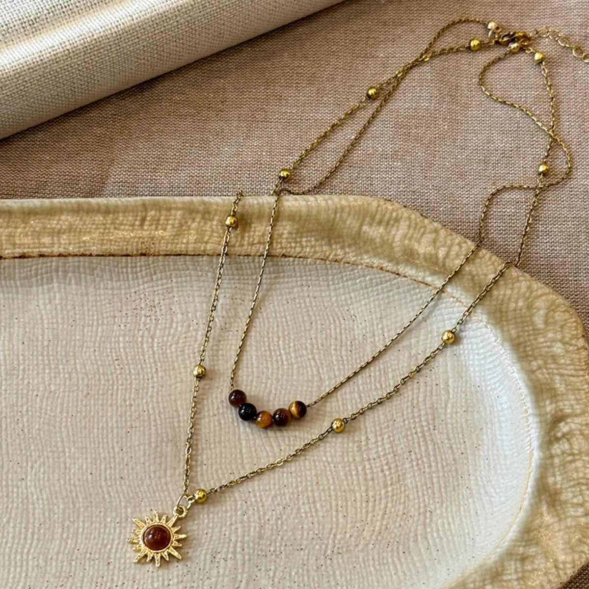 Tiger's Eye Copper Double Layered Necklace - alternate necklace view