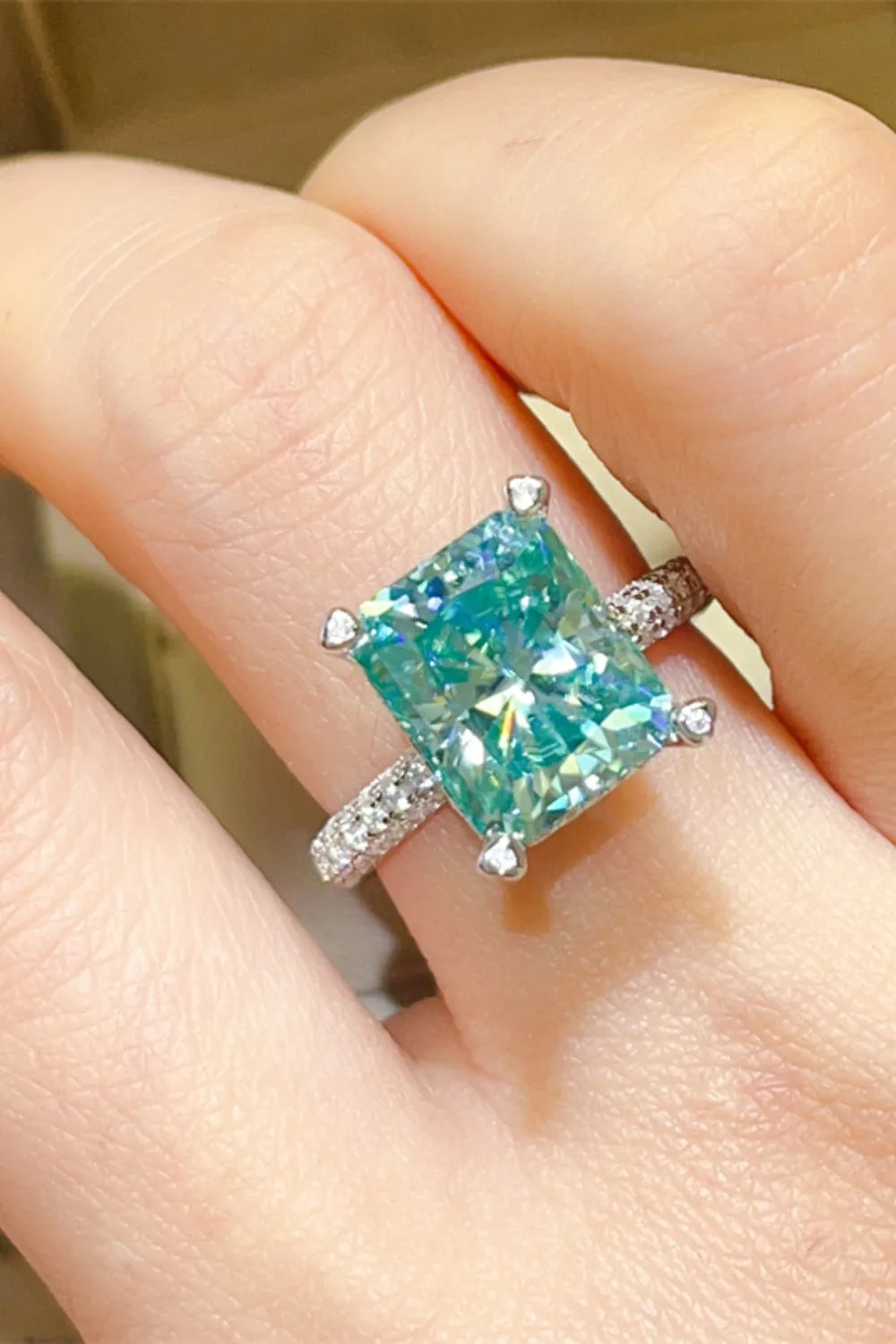 5 Carat Moissanite Sterling Silver Ring in Teal - women's ring