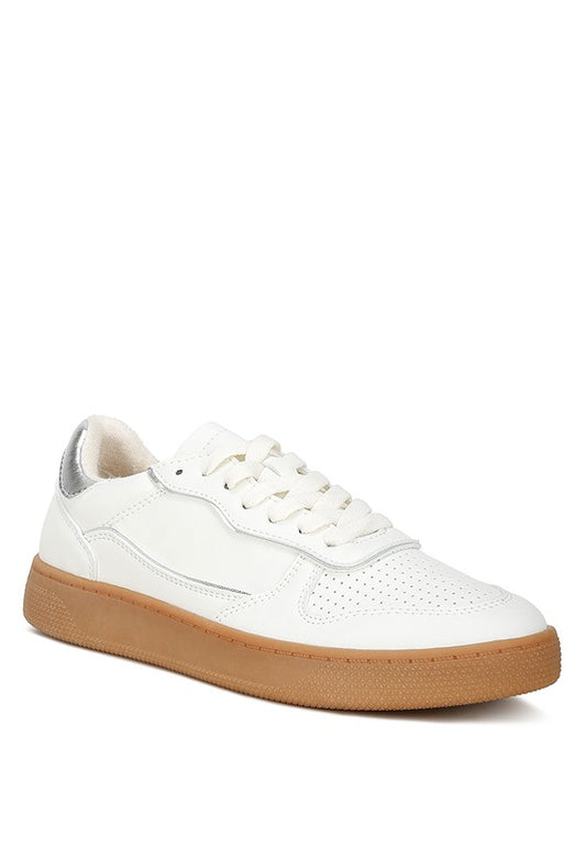 Faux Leather Everyday Sneakers crafted from high-quality faux leather with a TPR outer sole. These sneakers feature a closed round toe, flat heels, and a lace-up style for a secure fit. The contrasting back panel adds a unique design element, while the cushioned insole ensures all-day comfort. Free shipping on all orders. Shop now!